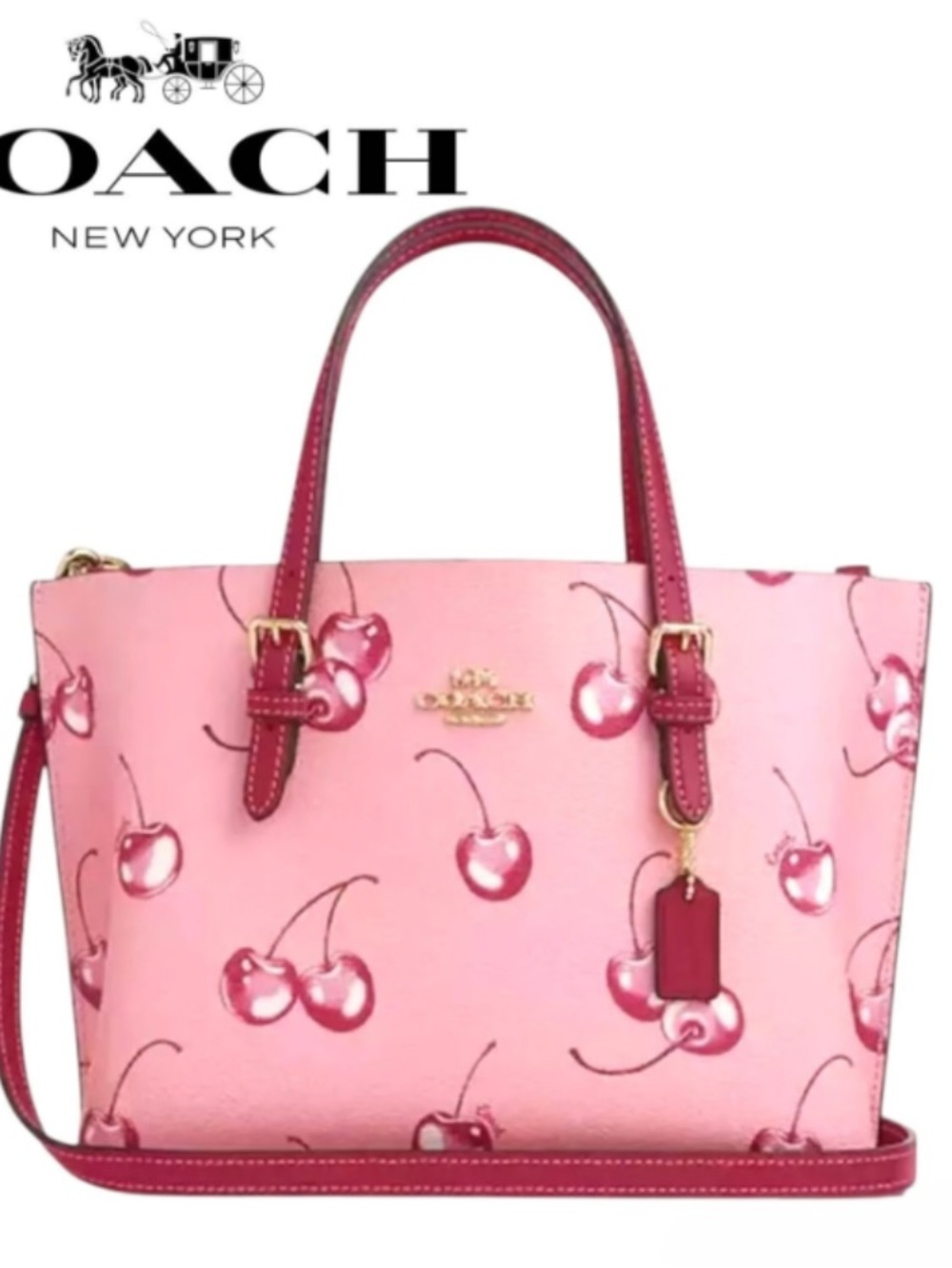 Coach Mollie Tote 25 Pink Cherry Print with Card/ID Case NWOT